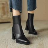 Brown Soft Leather Thick Heel Short Boots Female 2025 New High-Heel Martin Boots British Style Small Square Head Thin