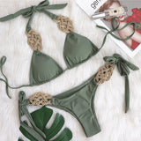 Zingj New Bikini Solid Color Split Swimsuit Sexy Hand-Woven Women's