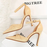 Shoes Leather Women Sandals Fashion Hollow Sandals Summer High Heels Shoes Women Bow-knot Heeled Sandals Stiletto