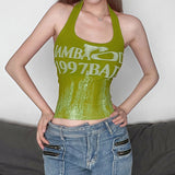 Letter Print Neck Vest 2024 Sexy Spice Girl With Tight Back And Thin Inside Wearing A Sling