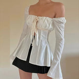 Zingj Shirt Women's Slim Pleated Strap Set Horn Long Sleeve Top