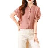 Summer New Airy Chiffon Flying Sleeves Pure Color Shirt Beautiful Loose Thin Thin