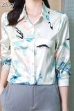 Shirt Women Floral Satin Shirts and Blouses Fashion Clothes for Women Long Sleeve Blouse Button Up Shirt Tops Women