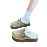 Half Slippers Women Wear Thick Bottoms Plus Velvet Birken Shoes 2025 New Belt Buckle Warm Wool Cotton