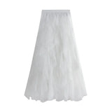And Winter Korean Version Of Tight Waist Fashion Splicing Thin Mesh Splicing Irregular Long Waist Half-Body Skirt