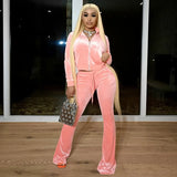 Velvet Casual Women Tracksuit 2 Piece Set Long Sleeve Zipper Sweatshirt Top+Bandage Straight Pants Female