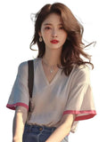Version Of Fashion Lace Spliced Short-Sleeved Shirt Women's Summer Dress 2025 Summer New Ocean Lanqi Thin Open Shirt