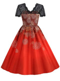 Women Christmas Dress Short Sleeve Lace Sexy Evening Party Dresses Tunic 50s Hepburn Elegant