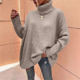 And Winter New Loose Solid Color High-Collar Bat Sleeve Knitted