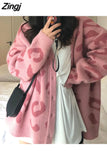 Women's Knitted Cardigan Leopard Print Sweater Oversized New Casual Jumper 2023 Autumn Winter Thick Sweater
