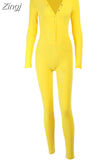 V-neck Button Sexy Rompers Woman Long Sleeve Slim Bodycon Casual Sporty Jumpsuit Autumn Letter Embroidery