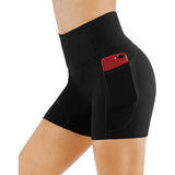 Shorts Solid Color High Waist Pocket Hip Tight Three-Point Hot Pants Running Training Fitness