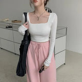 Zingj Autumn Hot Girl Square Collar Short Jacket Female Autumn Dress 2024 New Slim Inside The Bottom Shirt Long-Sleeved T-Shirt