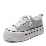 Spring And Summer New Thick-Bottomed Canvas Shoes Women's Round Head Casual Single Shoes Shallow Low Help Small White
