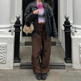Women's New Trousers Big Pocket Drawstring Trousers Stylish Low-Rise Broad-Legged Casual
