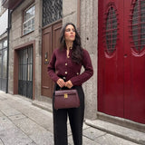 Autumn New Knitted Jersey Women's Round Collar Solid Color Loose Set