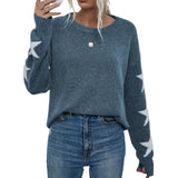 And Winter Women's Knitted Sweater Fashion Pure Color Five-Pointed Star-Colored Collar Collar