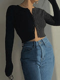 Cropped Button Cable Knit Cardigan-Outfit