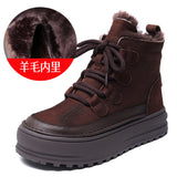 Layer Of Cow Skin Retro Thick-Bottomed Martin Boots Women Autumn And Winter New Leisurely Increase Short Boots To Keep Warm Wool Cotton