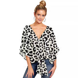 Women's Sexy Hot Girl Spring And Summer V-Neck Short-Sleeved Knot Print