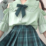 Lolita Blouses Women Summer Sexy Off Shoulder Peter Pan Collar JK Shirts Tops Japanese Preppy Style Kawaii Blusas