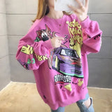 New Long-Sleeved Round-Neck Loose Street Racing Dog Harajuku Girl's