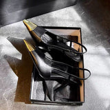 Square Head Thin Heel High Heels Women's Bag Head Sandals 2025 Spring And Summer New Black Patent Leather Temperament Sister Single