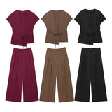Women's 2025 Summer New Fashion Retro Waist Design Cardigan Top Broad Leg Trousers