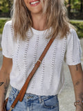 Women's Autumn And Winter New Sweet Fashion French Round-Collar Eye Hollow Woven Short-Sleeved Knitted Shirt