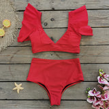 Broken Flower Vintage High Waist Bikini 2025 New Sexy Leaf Side Vest Deep V