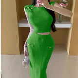 New Sleeveless Nails Clad High-Waist Temperament Famous Half-Dress Knitted Set Two