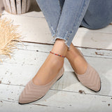 Version Of Knitted Breathable Shallow Mouth Flat Sole Single Shoes Large Size Flying Wet Sharp Lazy Working