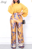 Pieces Women's Sets 2023 Summer Autumn Flower Print Blouse Shirt Suit Tops And Pants Suits Two Piece Set Tracksuit