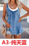 Women's 2025 Summer New Fashion Imitation Denim Vest Casual Print Sleeveless