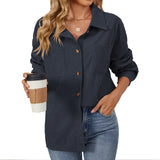 Zingj New Flip Pocket Collar Button Solid Color Patchwork Shirt Coat-Outfit
