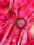 Autumn Rose Red/Green Tie Dye Print Party Long Dress Elegant Bow Collar Lantern Sleeve High Waist Ruffle Hem Vestidos