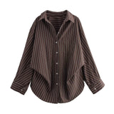 2025 New Women's Cotton Bat Sleeve Striped Clip Long Sleeve Shirt