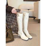 Brown Square Head With Long Boots Woman 2025 New Autumn But Knee High