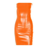 Zingj Women's 2024 New Sexy Chest Slim Slim Hip Women's PU Dress Nightclub