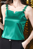 Women's Tank Tops 2023 Spring Sexy Crop Vest Solid Camisole Female Off Shoulder Satin Floral Sleeveless Clothes Women Basic