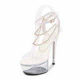 Zingj 34-43 Sexy Super High Heels 13CM15CM Thin Heel Waterproof Table Sandal Clear Crystal