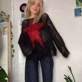 Zingj Hair Star Sweater Female Y2k New Fashion Round Collar Sweater