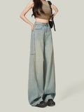 Zingj 2024 New Light Blue, High Waist, Loose, Wide Leg Jeans, Women's Thin, Straight And Long