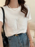 Embroidery Bow Oversized Short Sleeve Tee-Outfit
