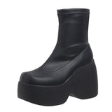 Zingj And Winter 2023 Fashion Thick Slope Heel Women's Short Boots Tube High Heel Water Platform Thin Elastic Boots Single