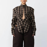 Selling Plaid Shirt Personality Waist Design Retro Plaid Fashion Geeky Autumn Winter