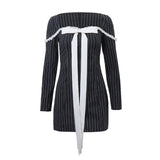 Zingj Winter New Women's Sexy Pure Desire French Bow Tie Temperament Striped
