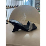 Summer New Toe Slippers Women Wear Temperament Square Drill With Thick Heel Cool Drag High