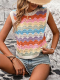Sleeveless Knitted Shirt Retro-Colly Rainbow Vest Top Women's