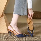 New Summer High Heels Women's Sandals With A Tip V Buckle Back Empty French